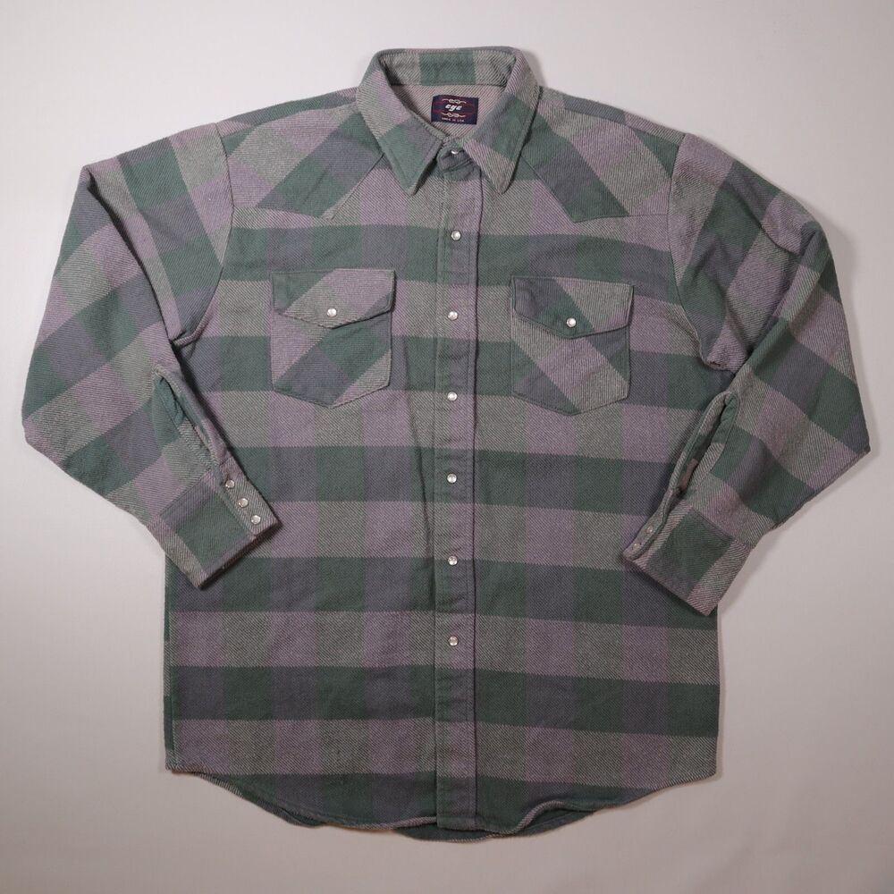 Vintage CGC Pearl Snap Soft Flannel Shirt Western Yoke Made in USA Mens Large L